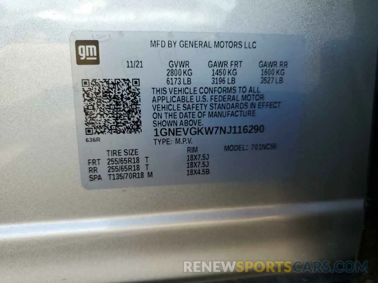 13 Фотография поврежденного автомобиля 1GNEVGKW7NJ116290 CHEVROLET TRAVERSE 2022