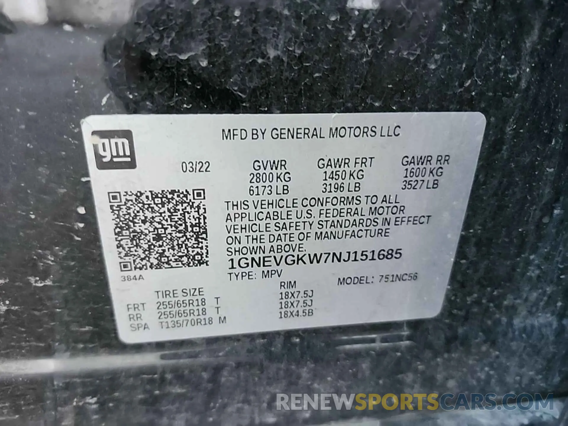 3 Photograph of a damaged car 1GNEVGKW7NJ151685 CHEVROLET TRAVERSE 2022