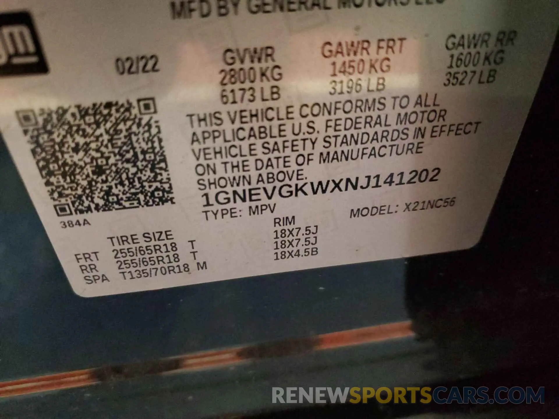 17 Photograph of a damaged car 1GNEVGKWXNJ141202 CHEVROLET TRAVERSE 2022