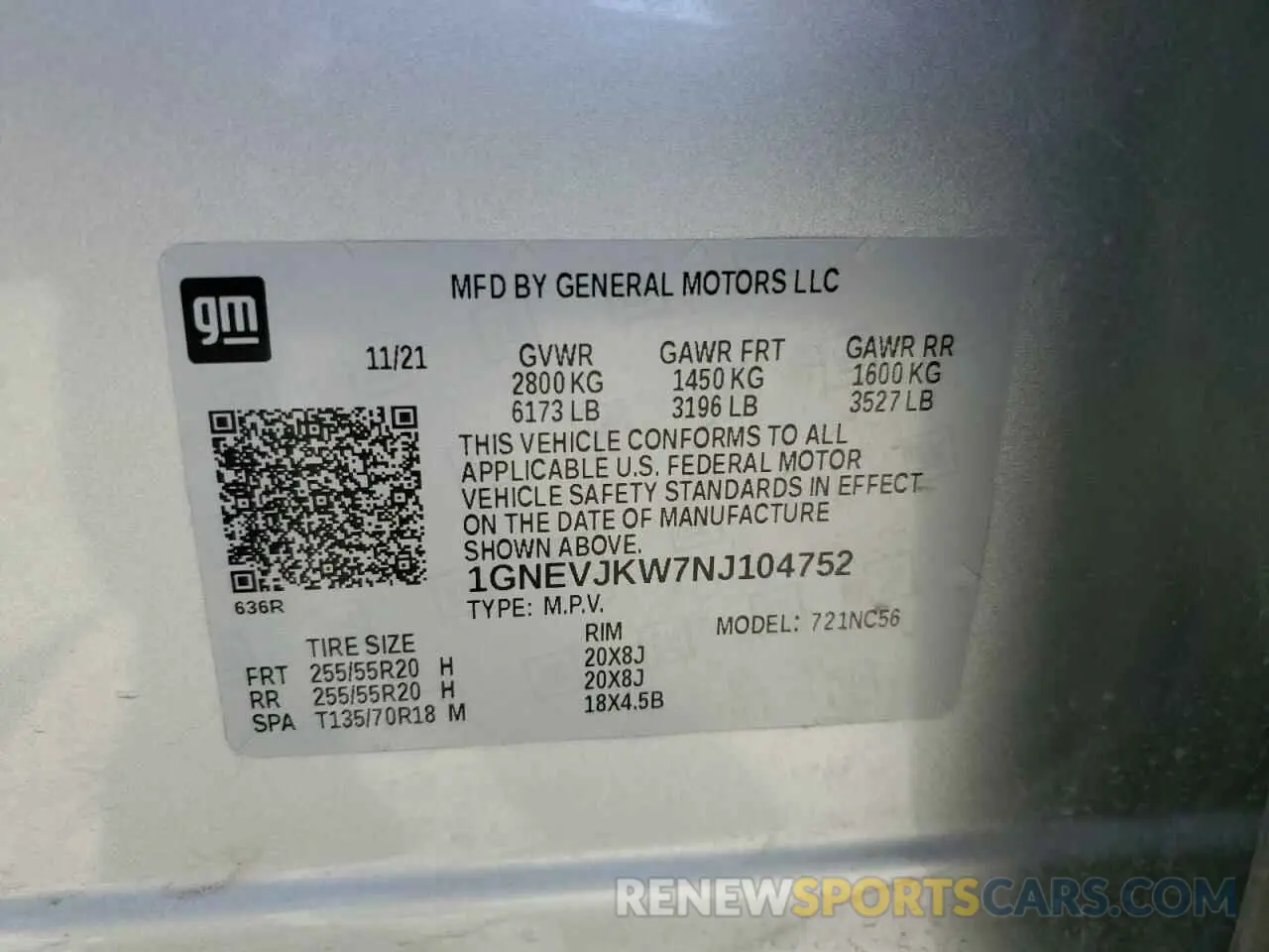 14 Фотография поврежденного автомобиля 1GNEVJKW7NJ104752 CHEVROLET TRAVERSE 2022