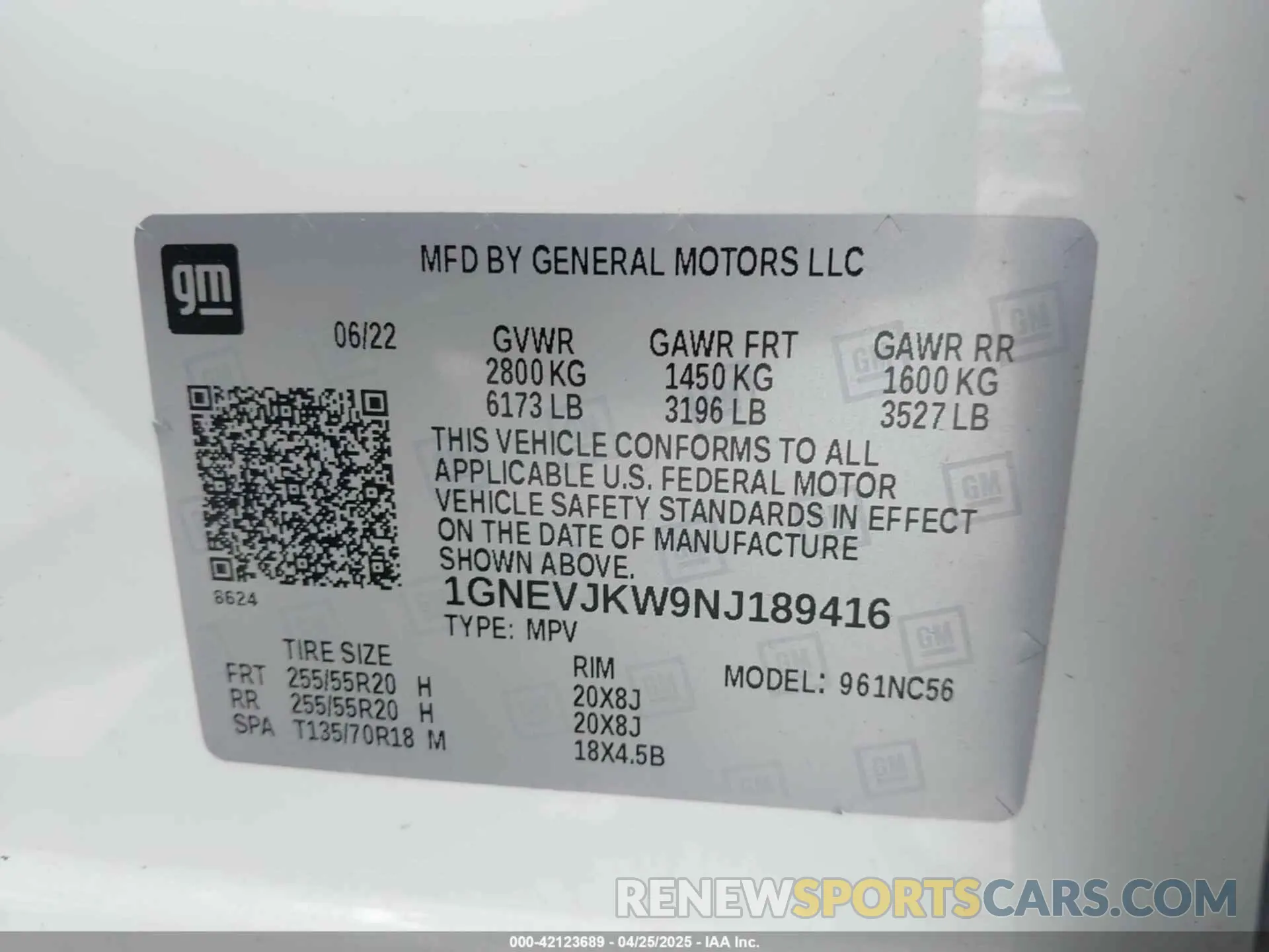 9 Photograph of a damaged car 1GNEVJKW9NJ189416 CHEVROLET TRAVERSE 2022