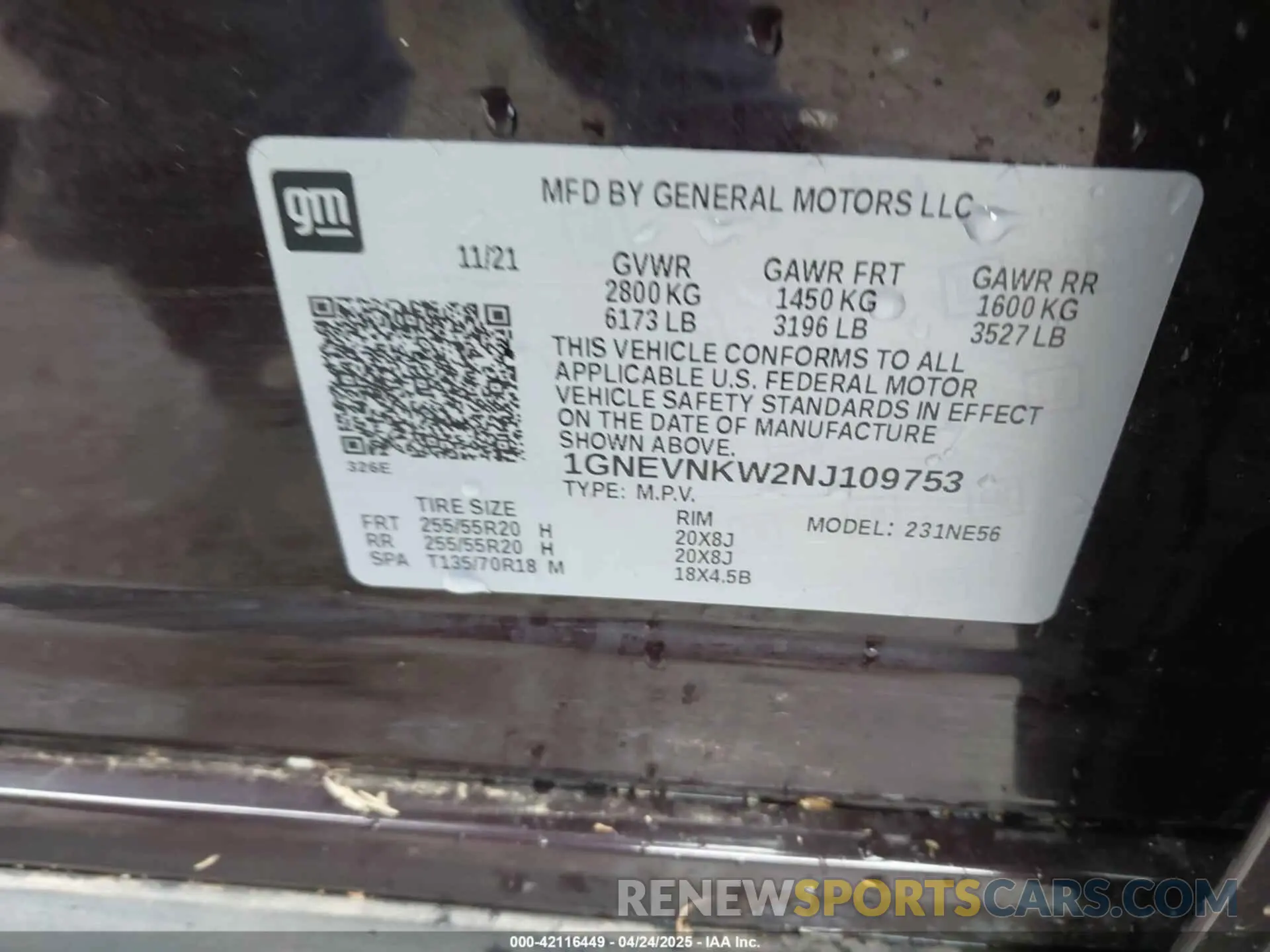 9 Photograph of a damaged car 1GNEVNKW2NJ109753 CHEVROLET TRAVERSE 2022