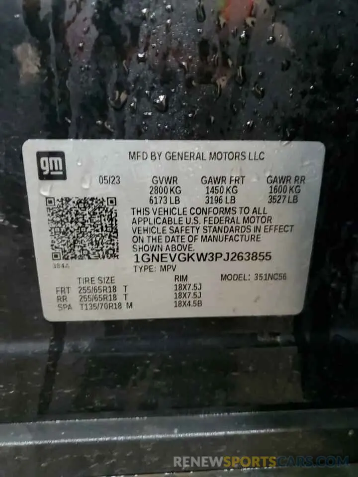 14 Фотография поврежденного автомобиля 1GNEVGKW3PJ263855 CHEVROLET TRAVERSE 2023
