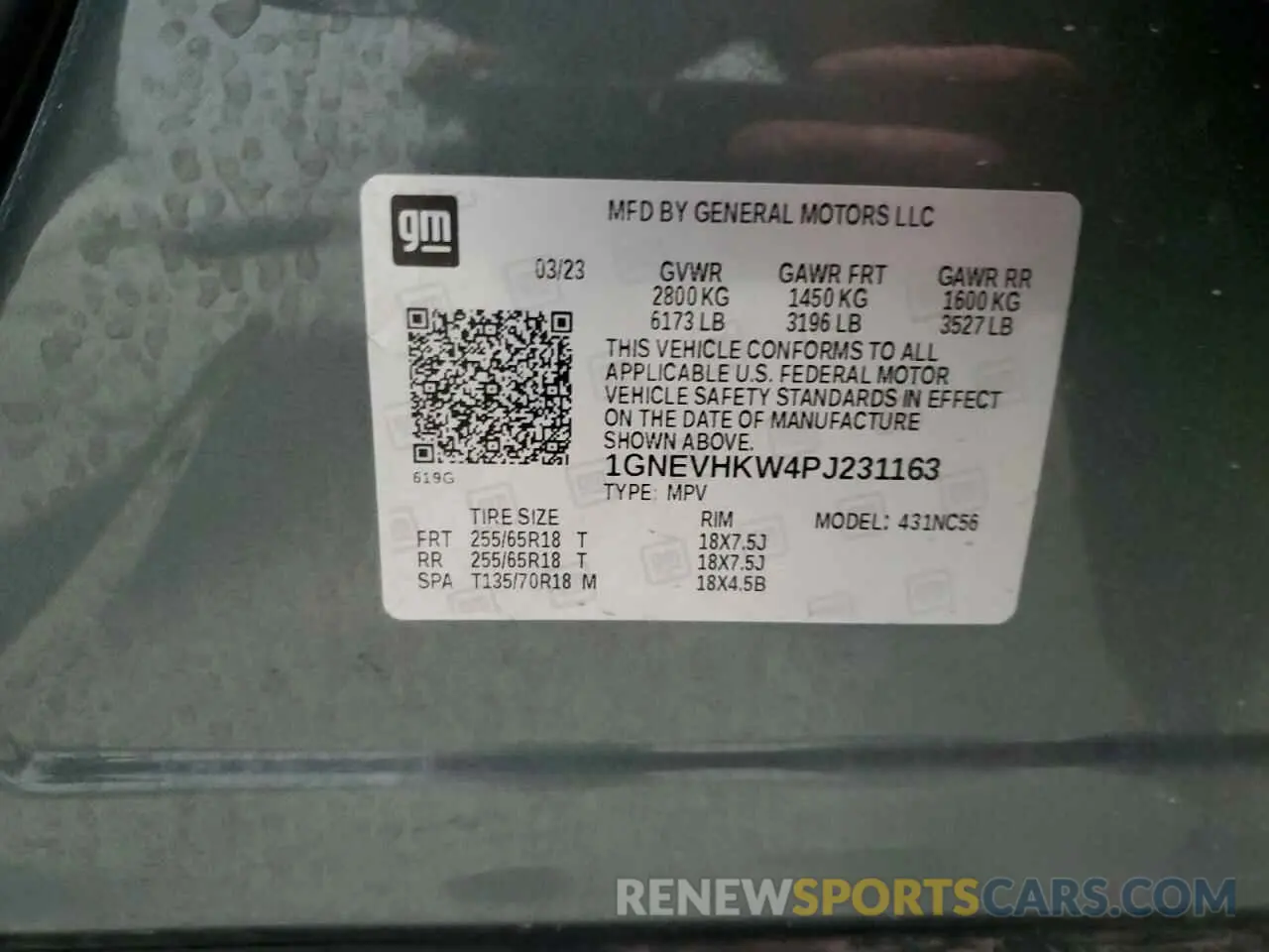 14 Photograph of a damaged car 1GNEVHKW4PJ231163 CHEVROLET TRAVERSE 2023