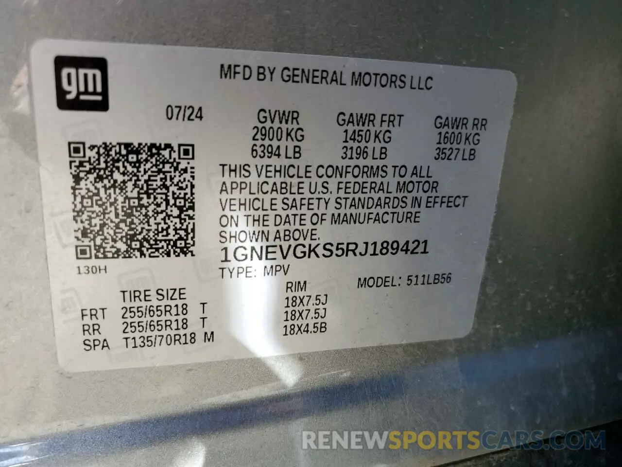 14 Photograph of a damaged car 1GNEVGKS5RJ189421 CHEVROLET TRAVERSE 2024