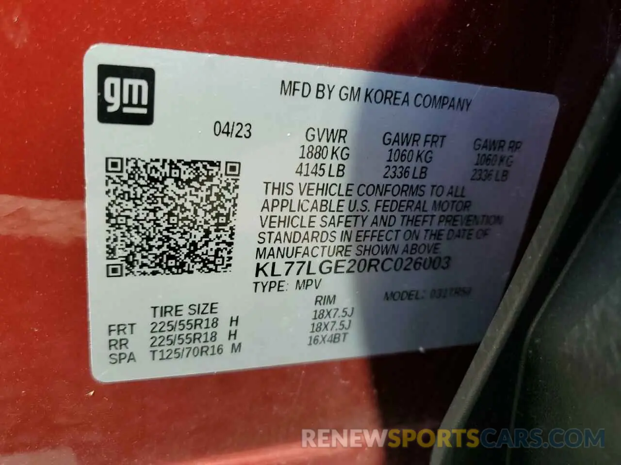 14 Photograph of a damaged car KL77LGE20RC026003 CHEVROLET TRAX 1RS 2024
