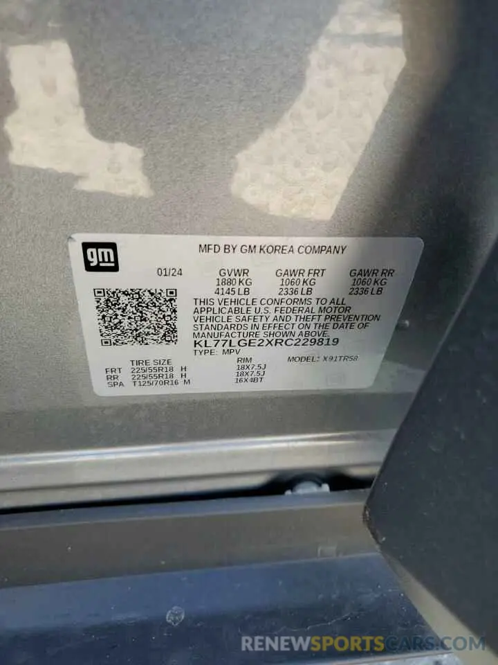 13 Фотография поврежденного автомобиля KL77LGE2XRC229819 CHEVROLET TRAX 1RS 2024