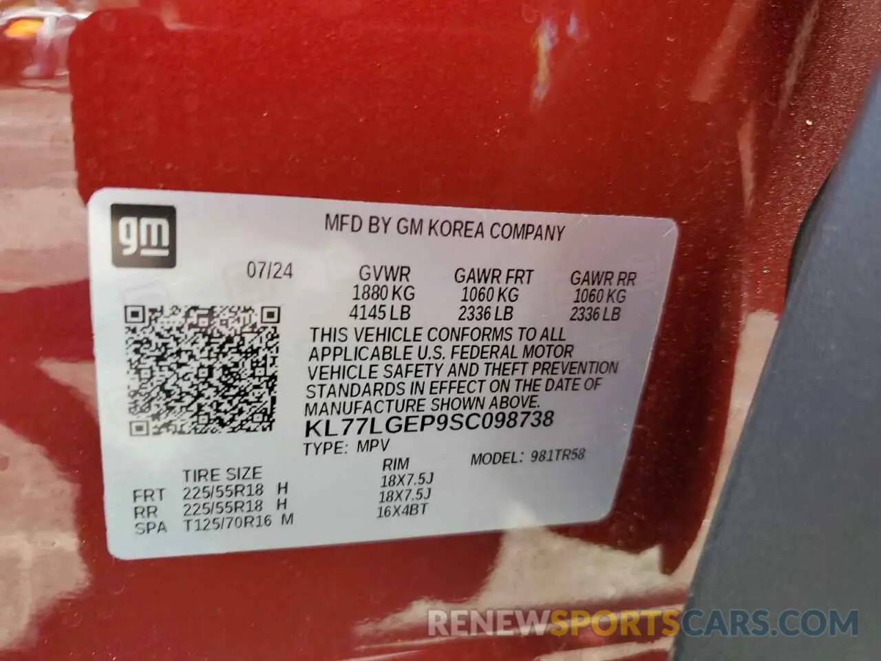 13 Photograph of a damaged car KL77LGEP9SC098738 CHEVROLET TRAX 1RS 2025