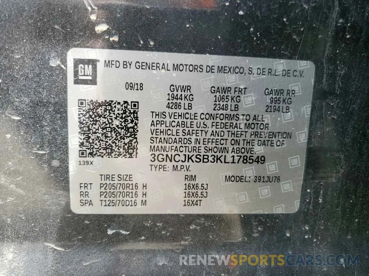 14 Photograph of a damaged car 3GNCJKSB3KL178549 CHEVROLET TRAX 2019