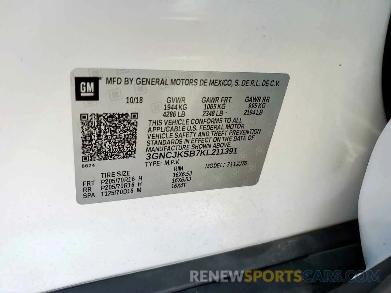 12 Фотография поврежденного автомобиля 3GNCJKSB7KL211391 CHEVROLET TRAX 2019
