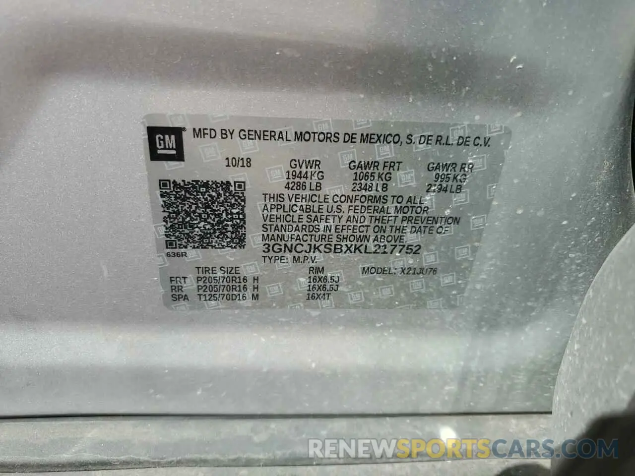 12 Фотография поврежденного автомобиля 3GNCJKSBXKL217752 CHEVROLET TRAX 2019