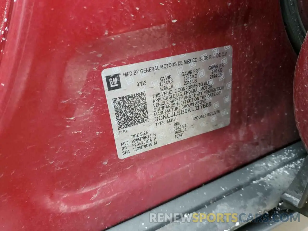 13 Фотография поврежденного автомобиля 3GNCJLSB0KL117665 CHEVROLET TRAX 2019