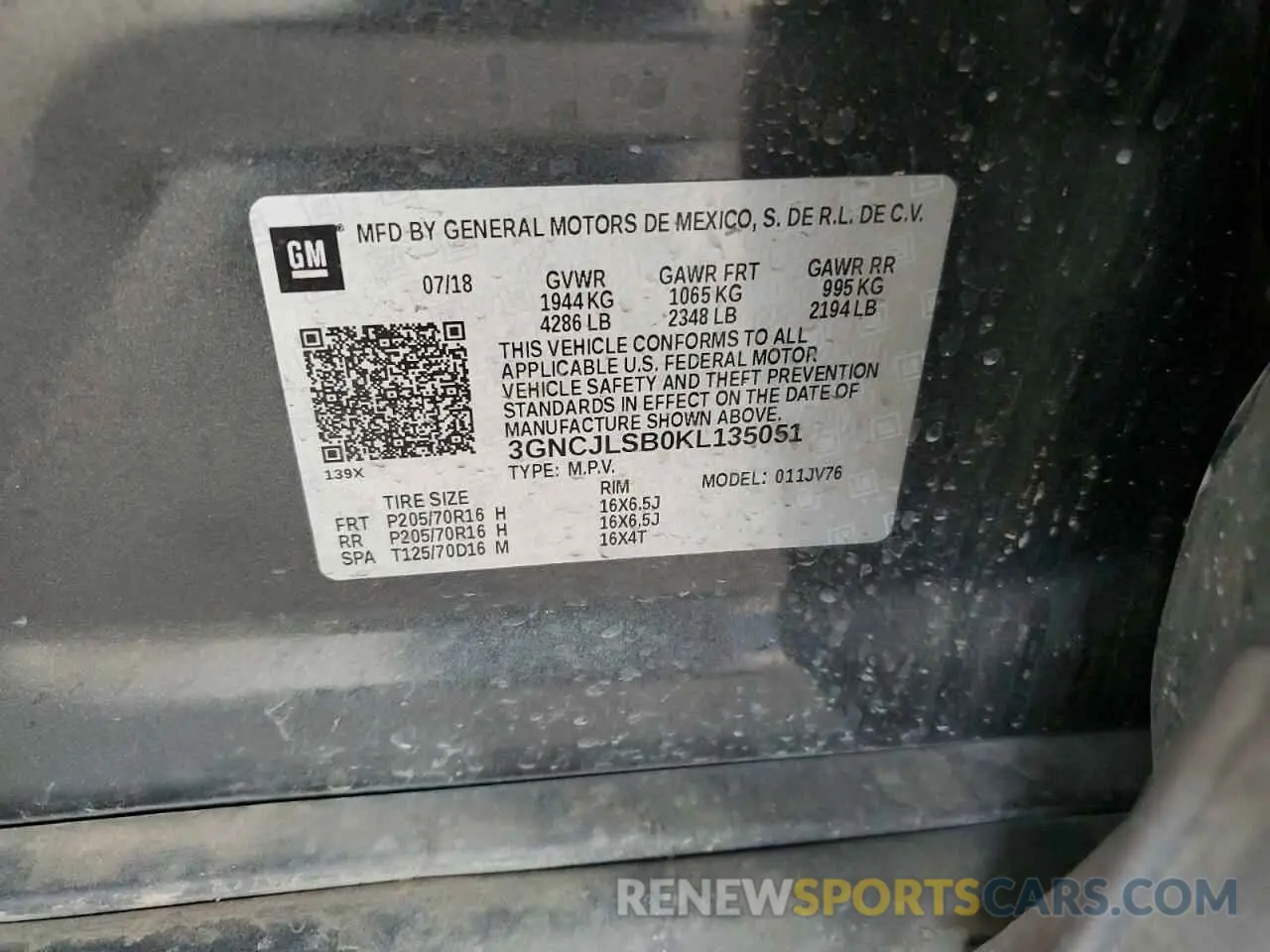 15 Photograph of a damaged car 3GNCJLSB0KL135051 CHEVROLET TRAX 2019