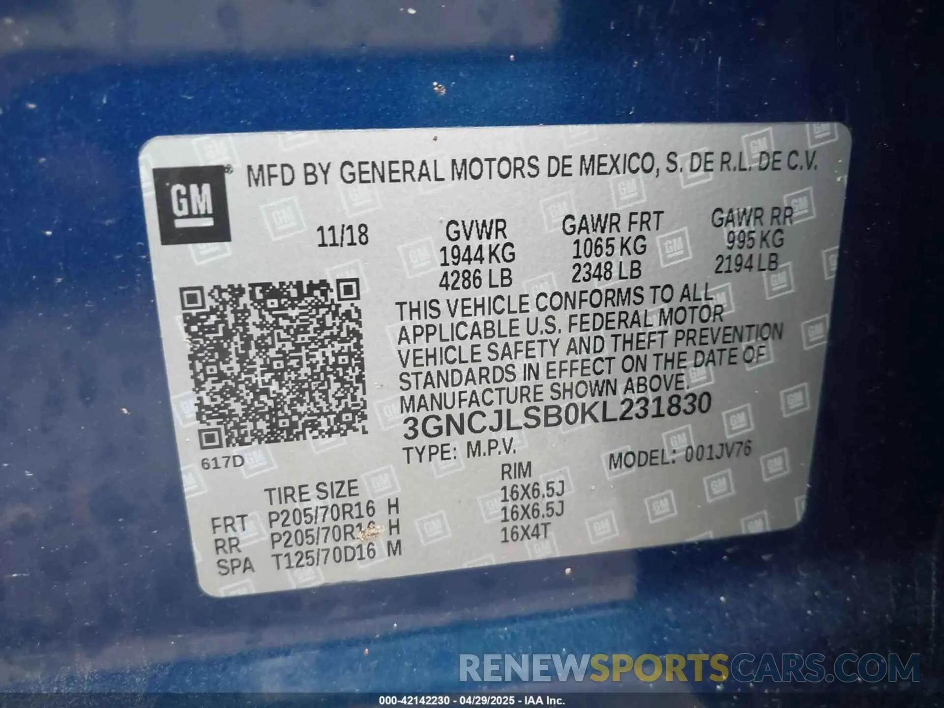 9 Фотография поврежденного автомобиля 3GNCJLSB0KL231830 CHEVROLET TRAX 2019