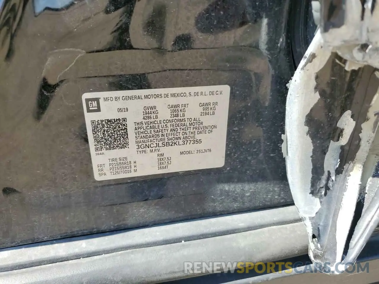 12 Photograph of a damaged car 3GNCJLSB2KL377355 CHEVROLET TRAX 2019