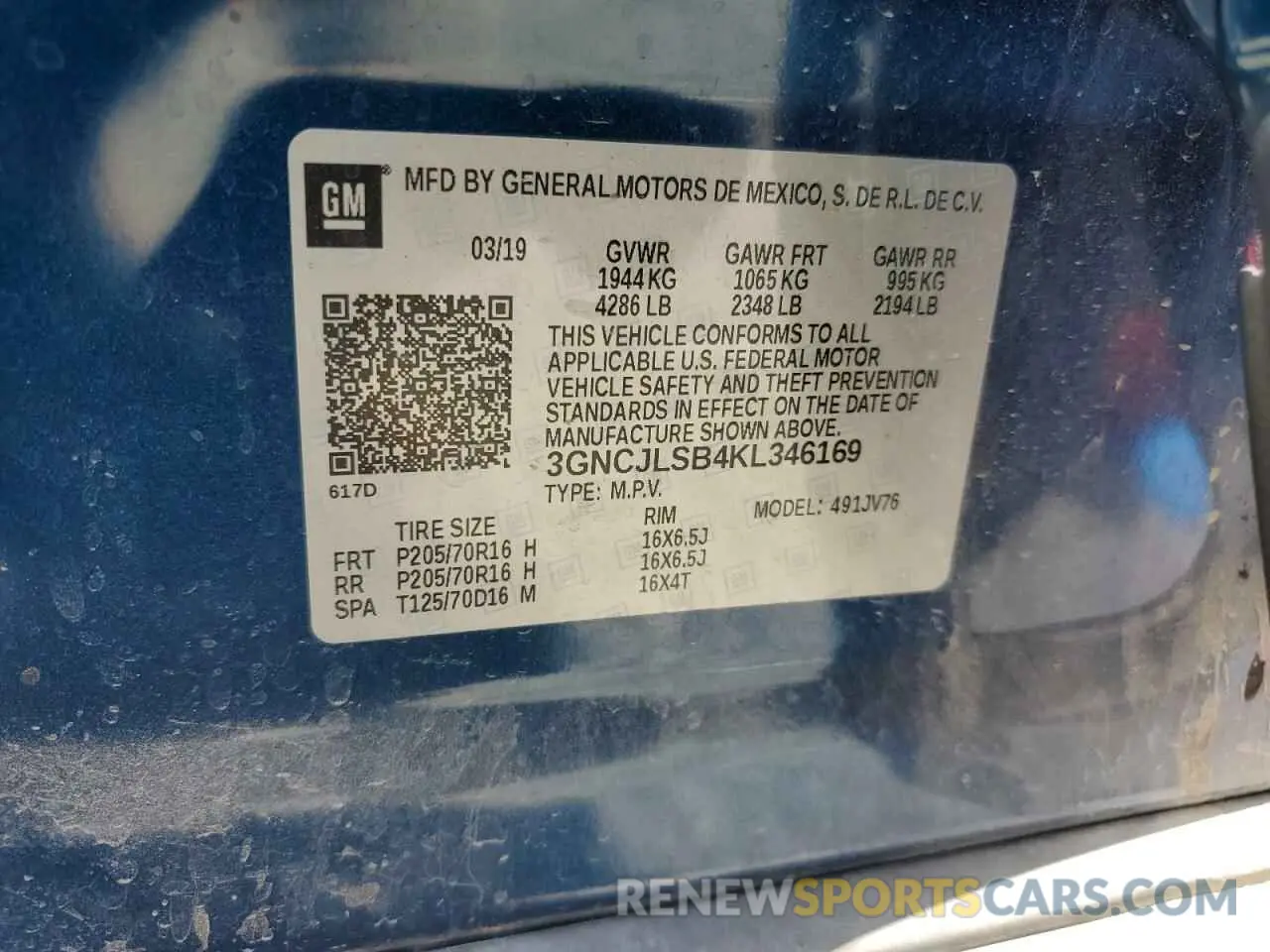 13 Фотография поврежденного автомобиля 3GNCJLSB4KL346169 CHEVROLET TRAX 2019