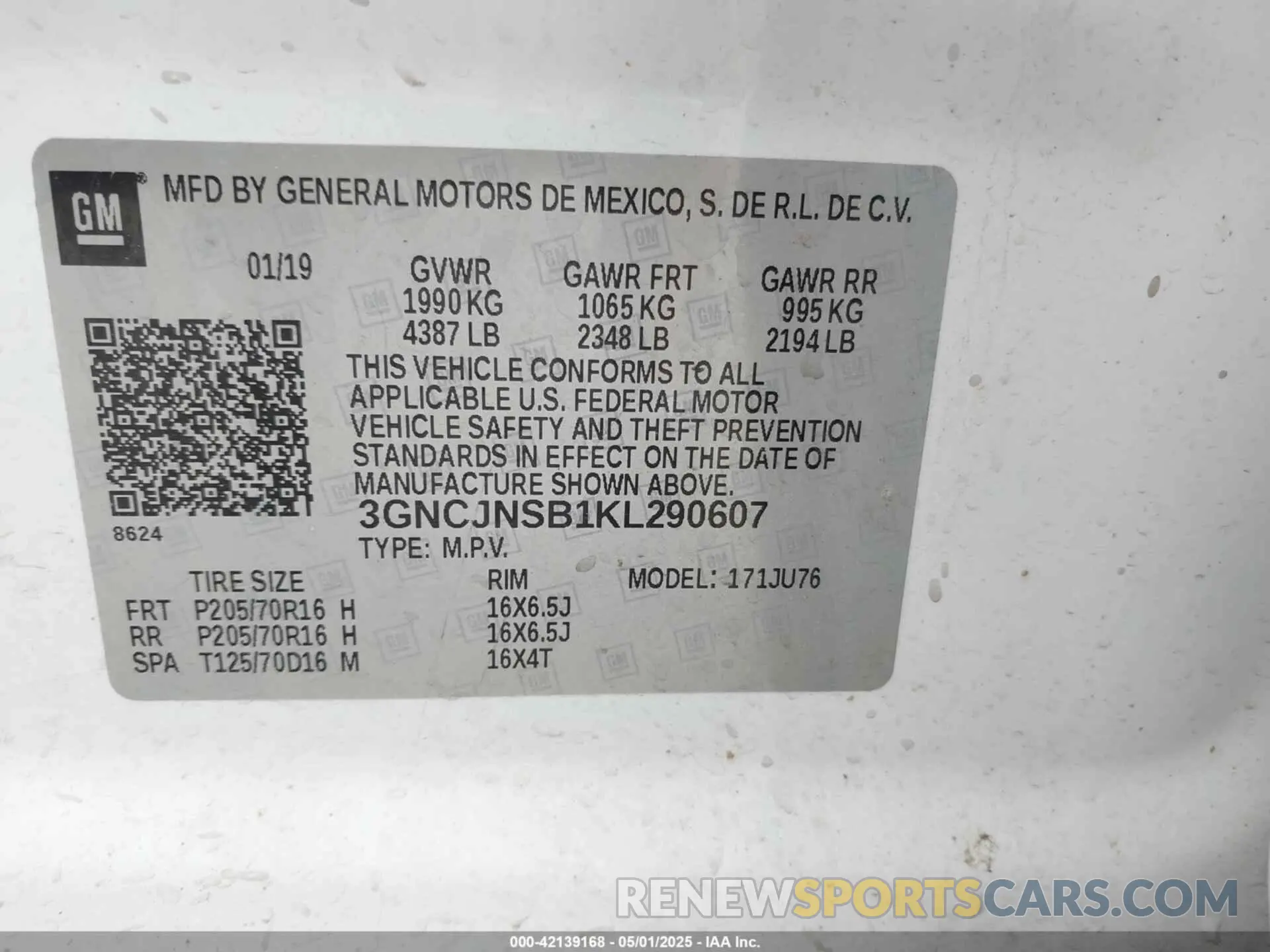 9 Фотография поврежденного автомобиля 3GNCJNSB1KL290607 CHEVROLET TRAX 2019