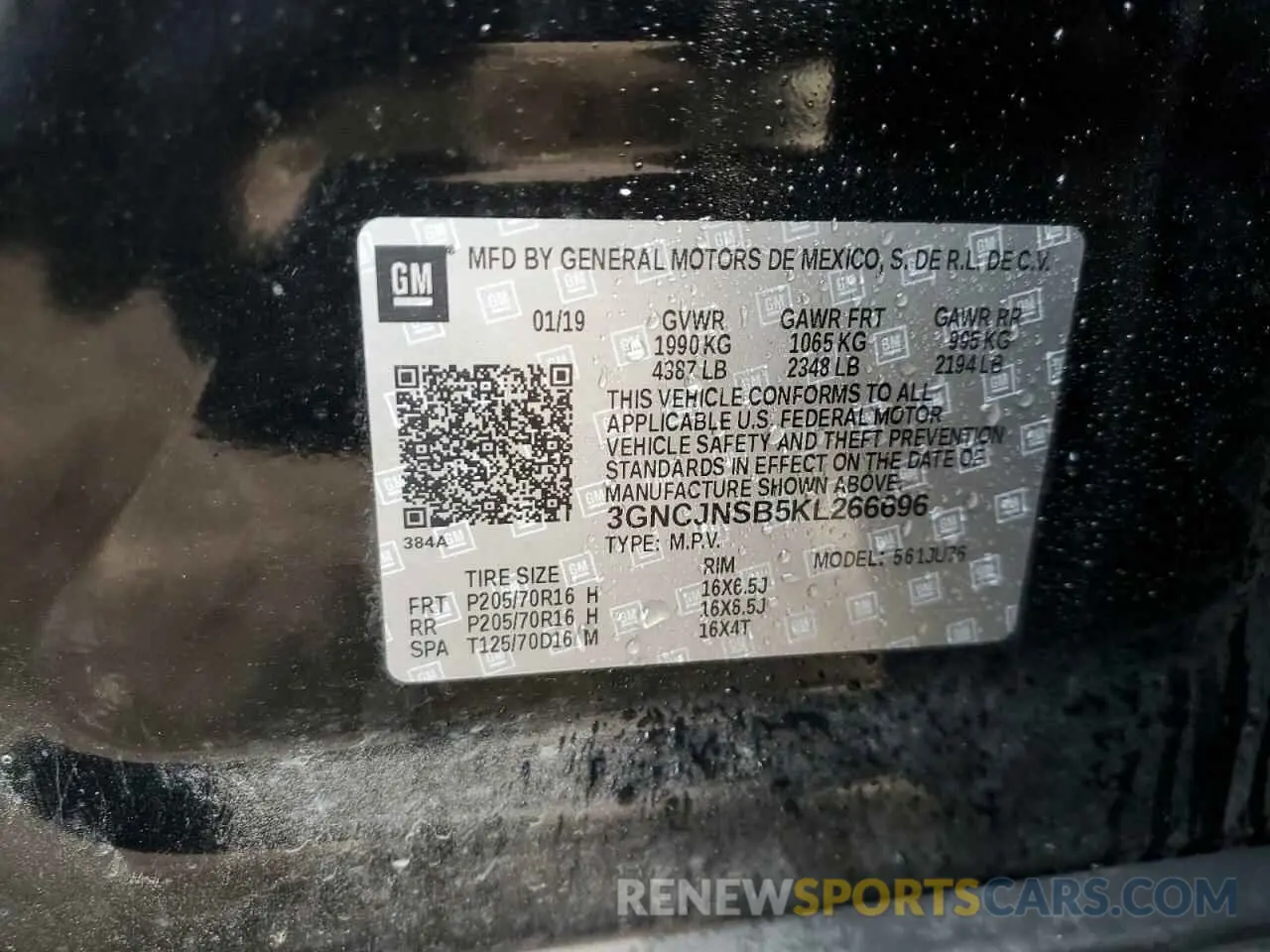 14 Photograph of a damaged car 3GNCJNSB5KL266696 CHEVROLET TRAX 2019