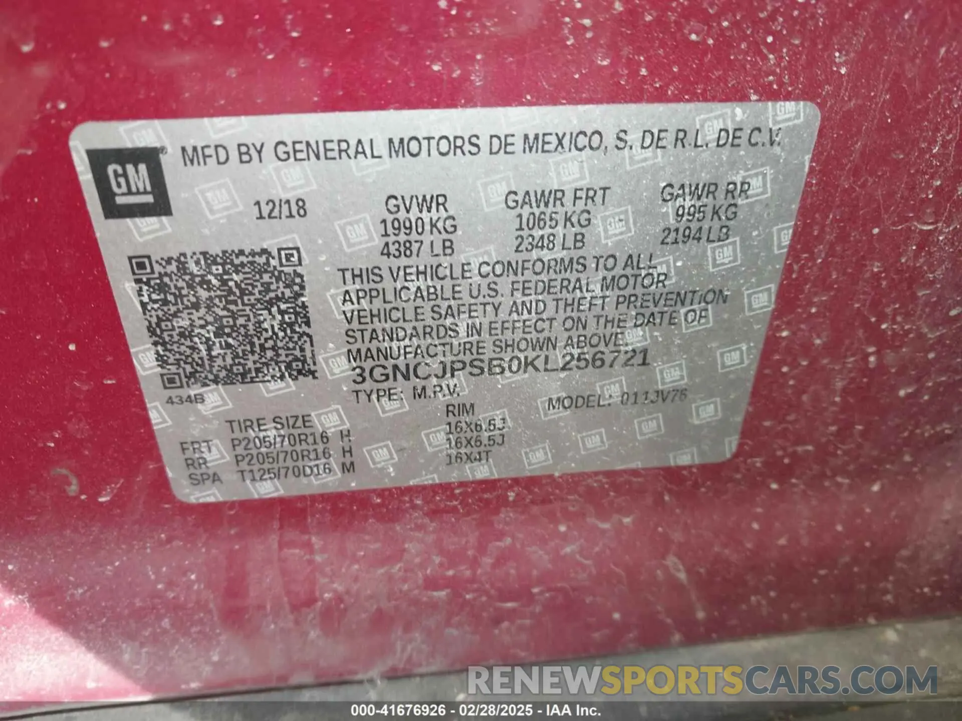 9 Фотография поврежденного автомобиля 3GNCJPSB0KL256721 CHEVROLET TRAX 2019