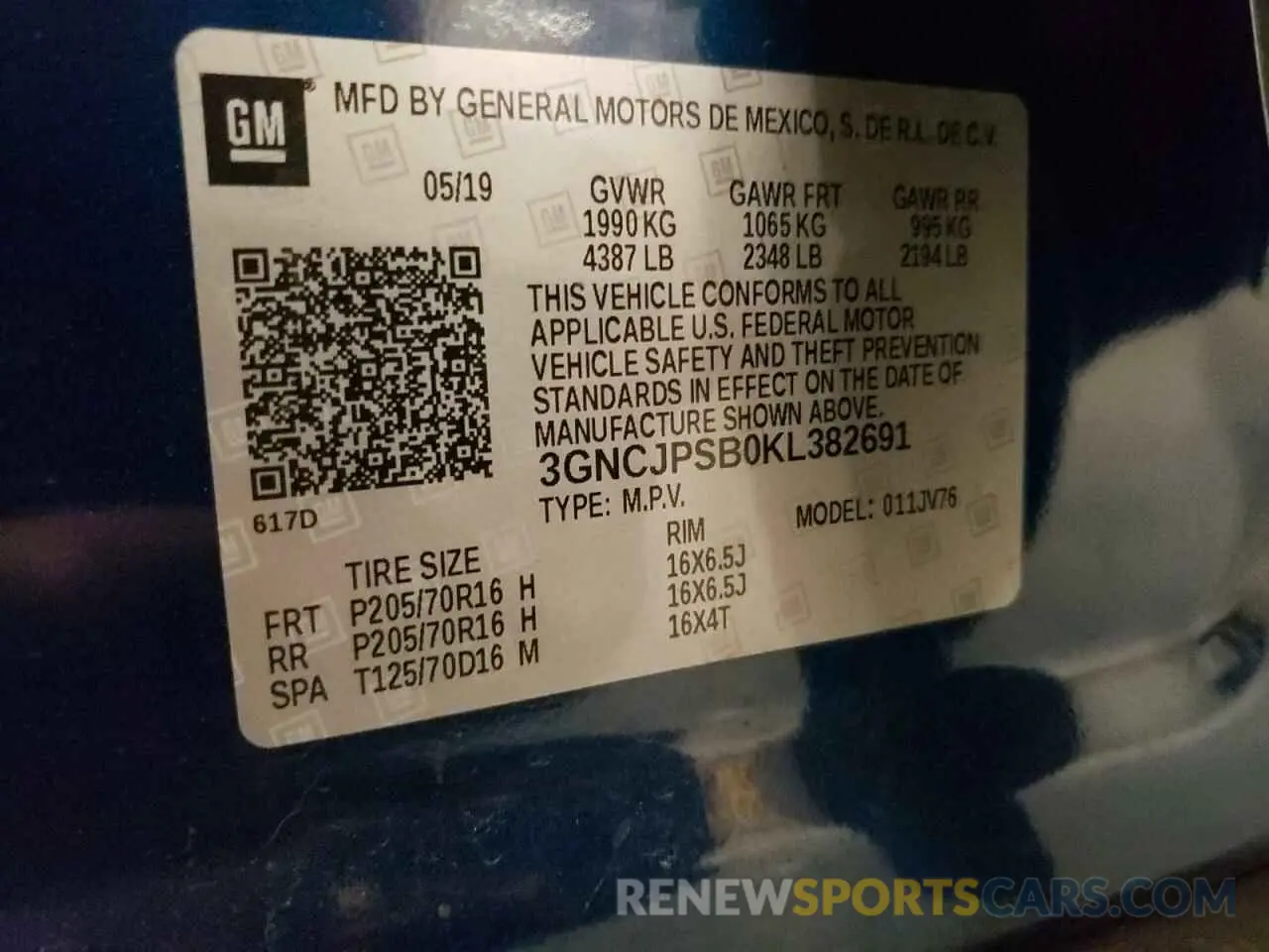13 Фотография поврежденного автомобиля 3GNCJPSB0KL382691 CHEVROLET TRAX 2019