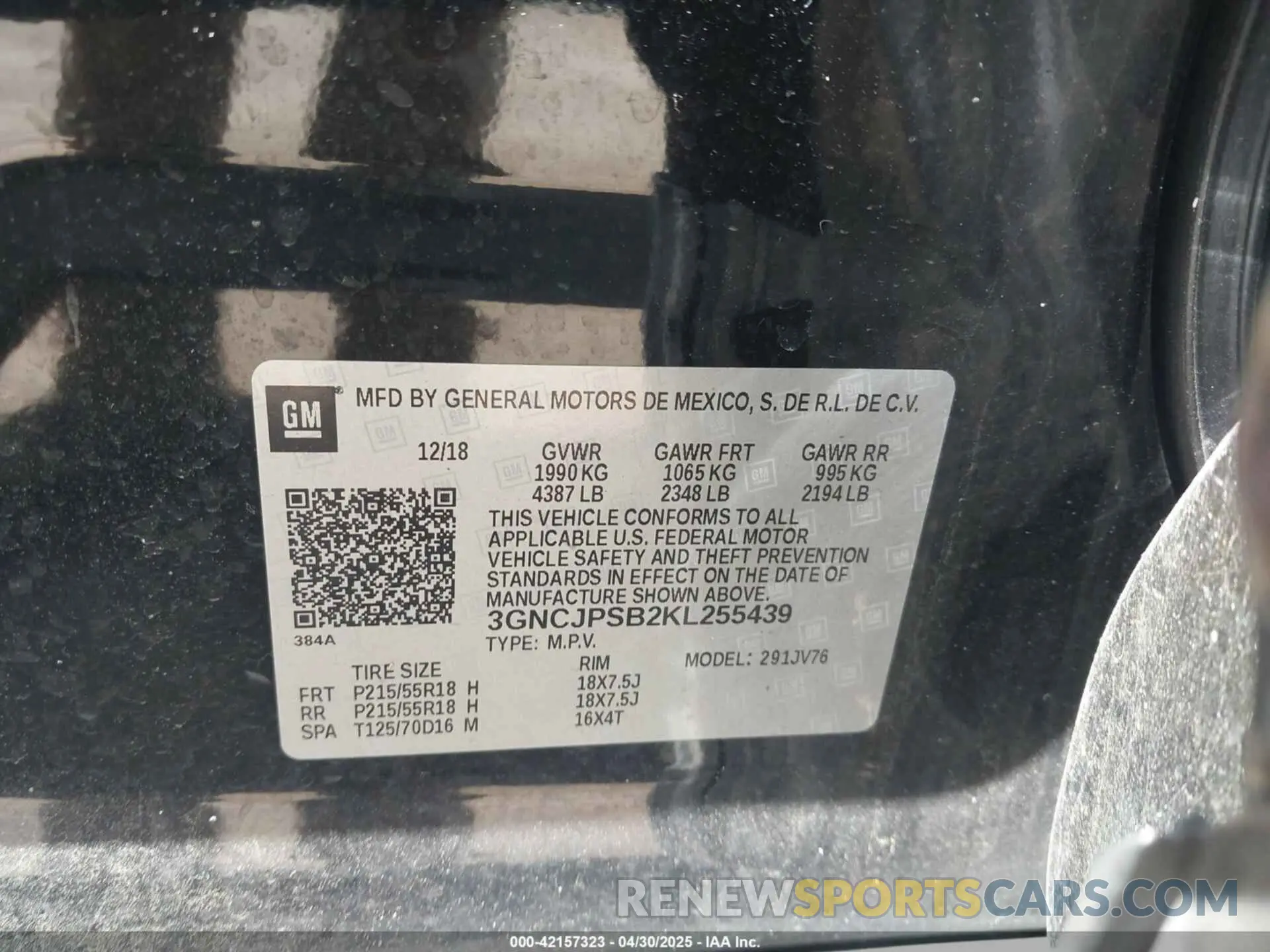 9 Photograph of a damaged car 3GNCJPSB2KL255439 CHEVROLET TRAX 2019