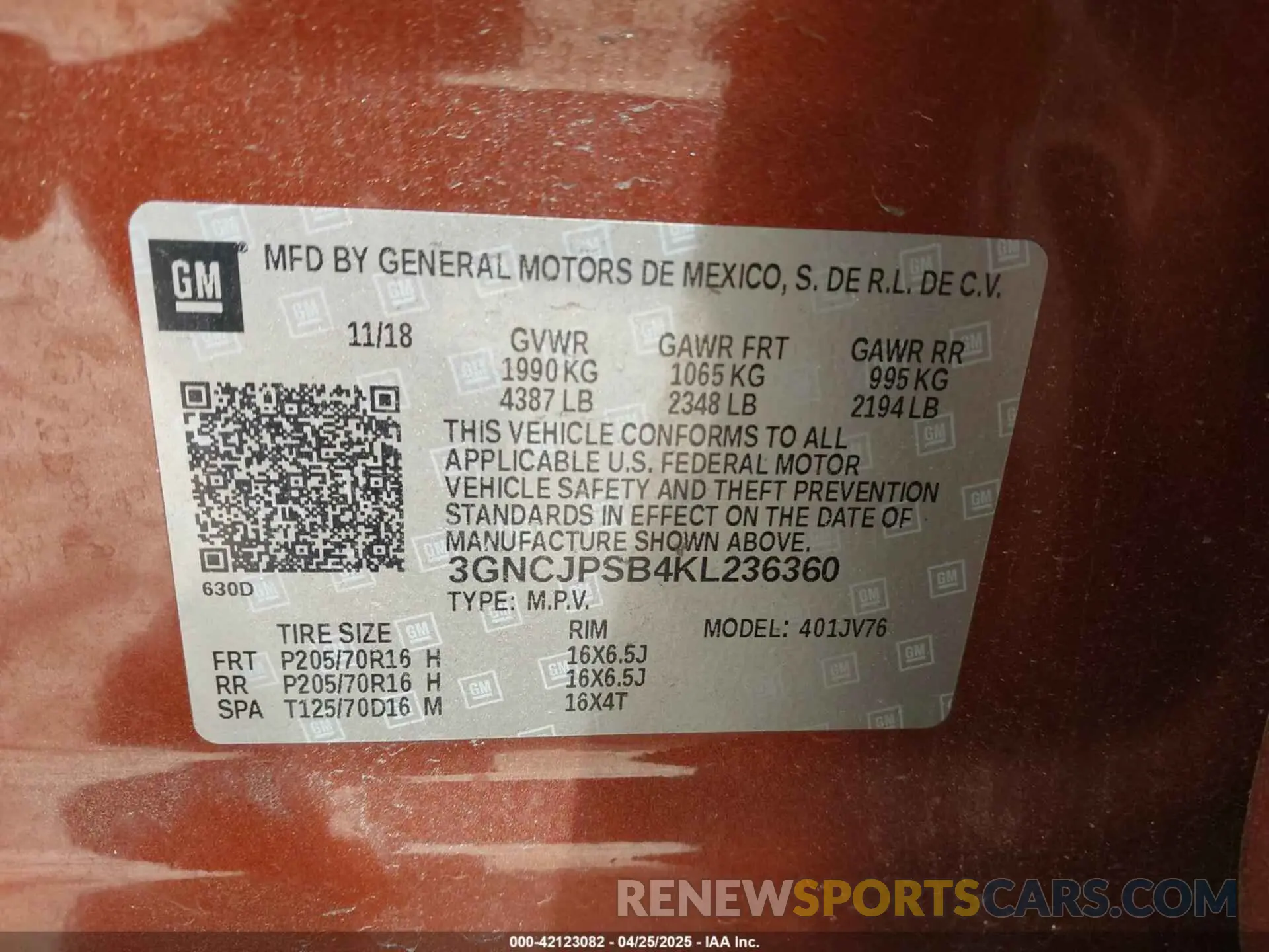 9 Фотография поврежденного автомобиля 3GNCJPSB4KL236360 CHEVROLET TRAX 2019