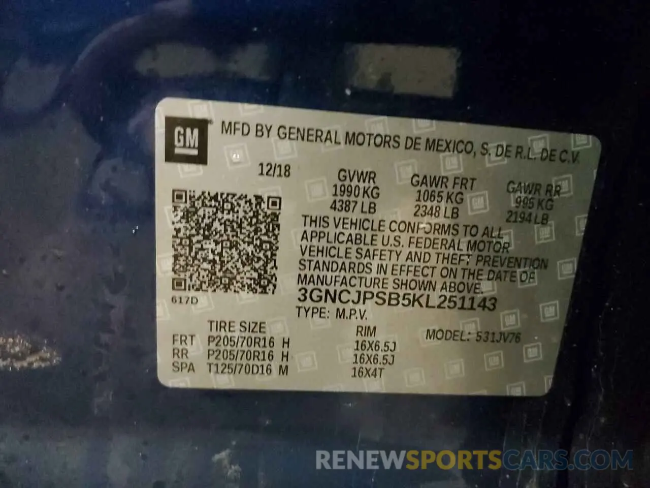 15 Photograph of a damaged car 3GNCJPSB5KL251143 CHEVROLET TRAX 2019