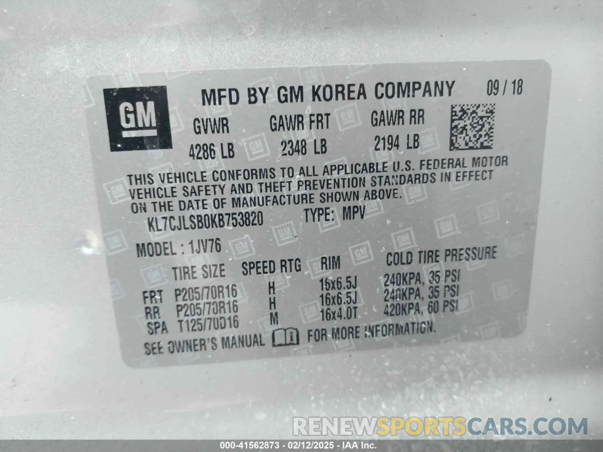 9 Photograph of a damaged car KL7CJLSB0KB753820 CHEVROLET TRAX 2019