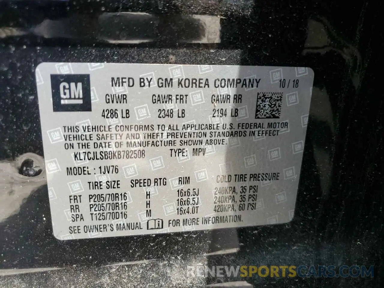 14 Photograph of a damaged car KL7CJLSB0KB782508 CHEVROLET TRAX 2019
