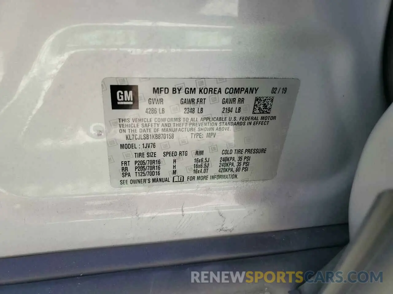 14 Фотография поврежденного автомобиля KL7CJLSB1KB870158 CHEVROLET TRAX 2019