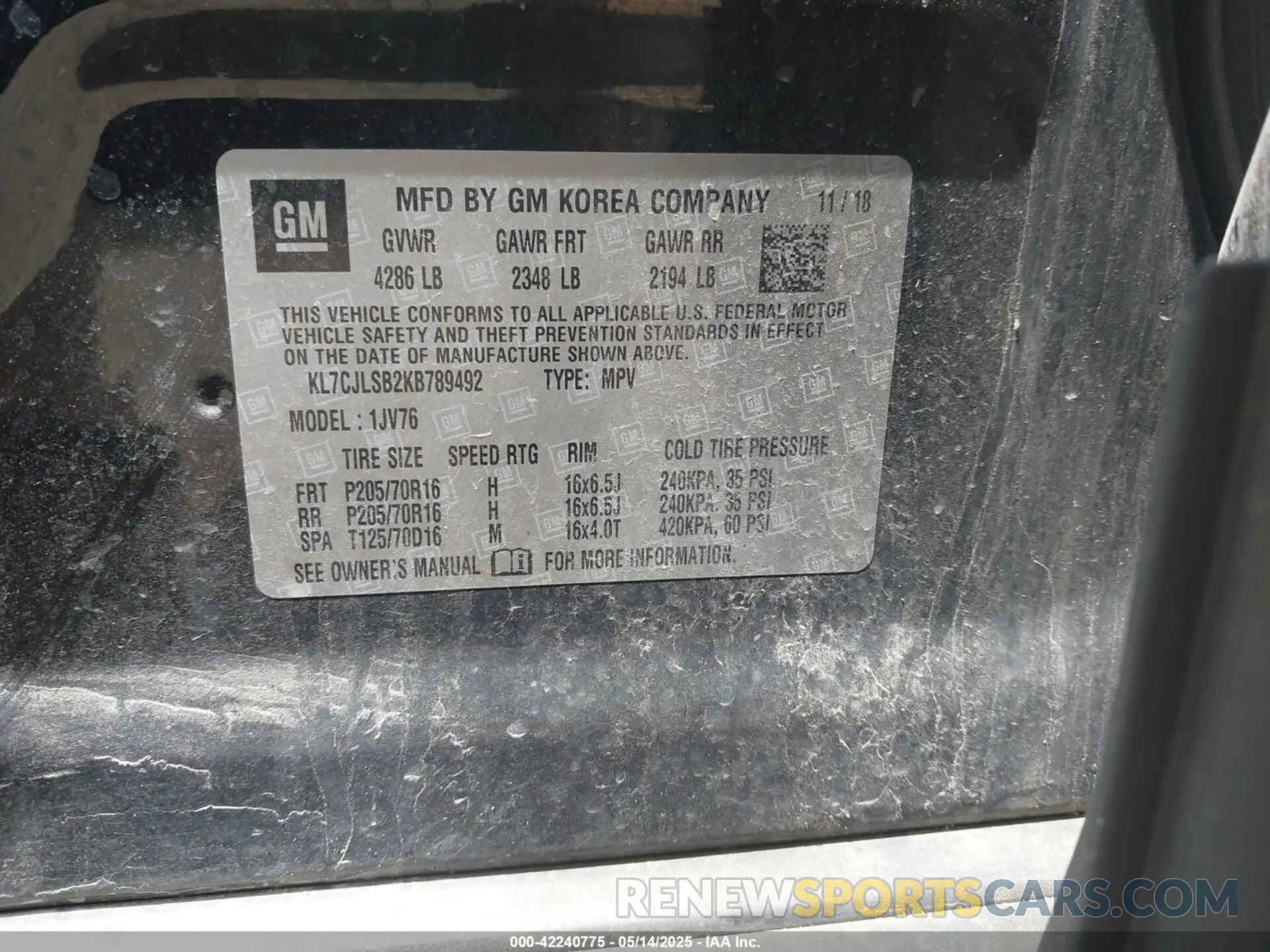 9 Photograph of a damaged car KL7CJLSB2KB789492 CHEVROLET TRAX 2019