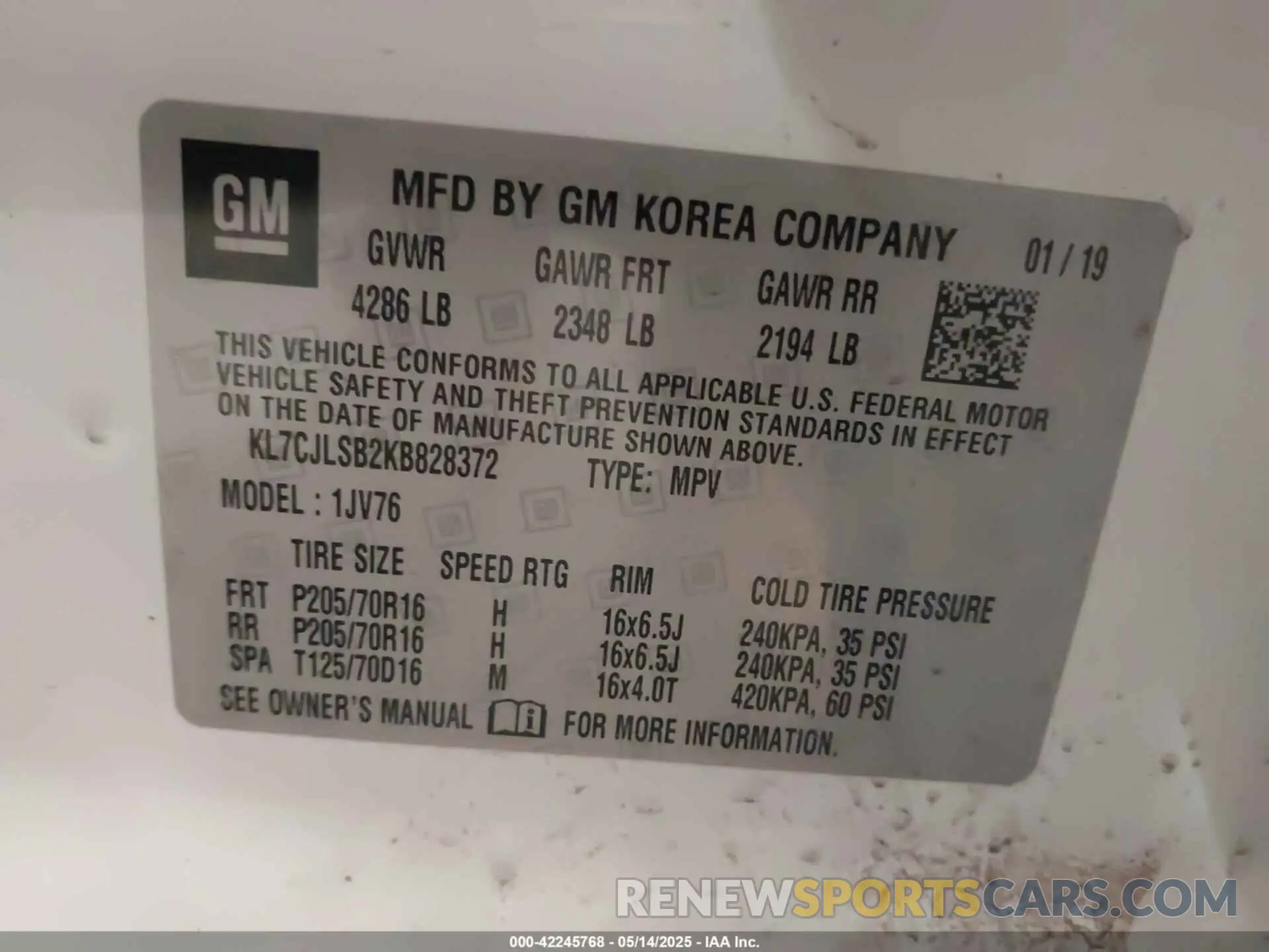 9 Фотография поврежденного автомобиля KL7CJLSB2KB828372 CHEVROLET TRAX 2019