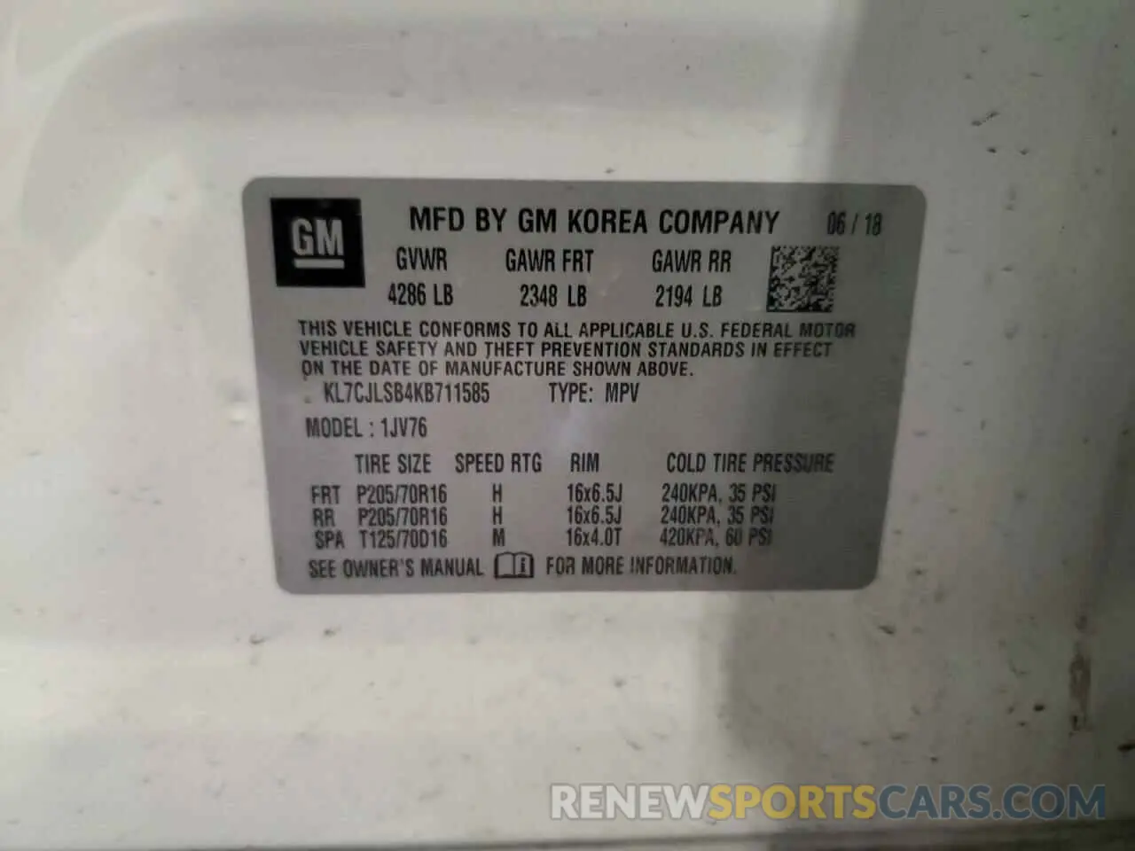 15 Фотография поврежденного автомобиля KL7CJLSB4KB711585 CHEVROLET TRAX 2019