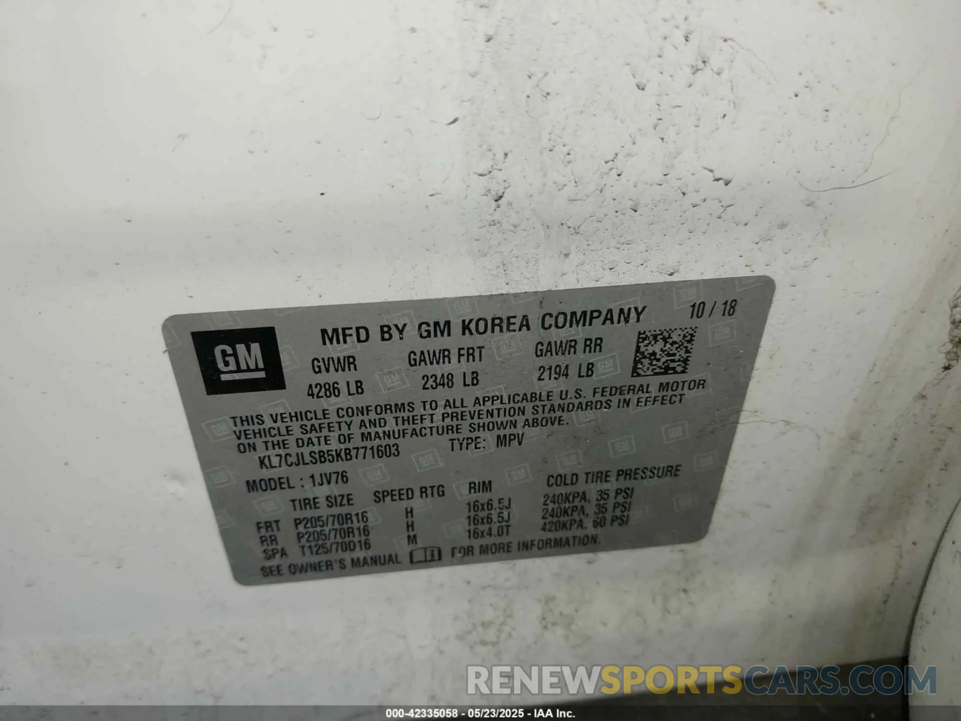 9 Фотография поврежденного автомобиля KL7CJLSB5KB771603 CHEVROLET TRAX 2019