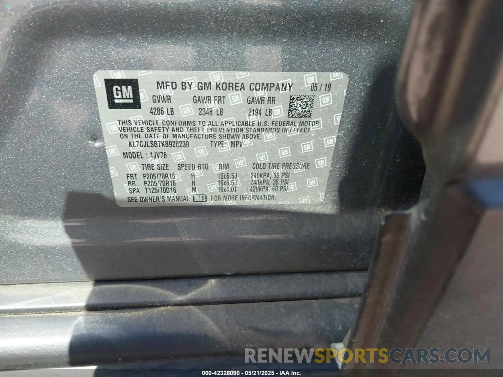 9 Фотография поврежденного автомобиля KL7CJLSB7KB928239 CHEVROLET TRAX 2019