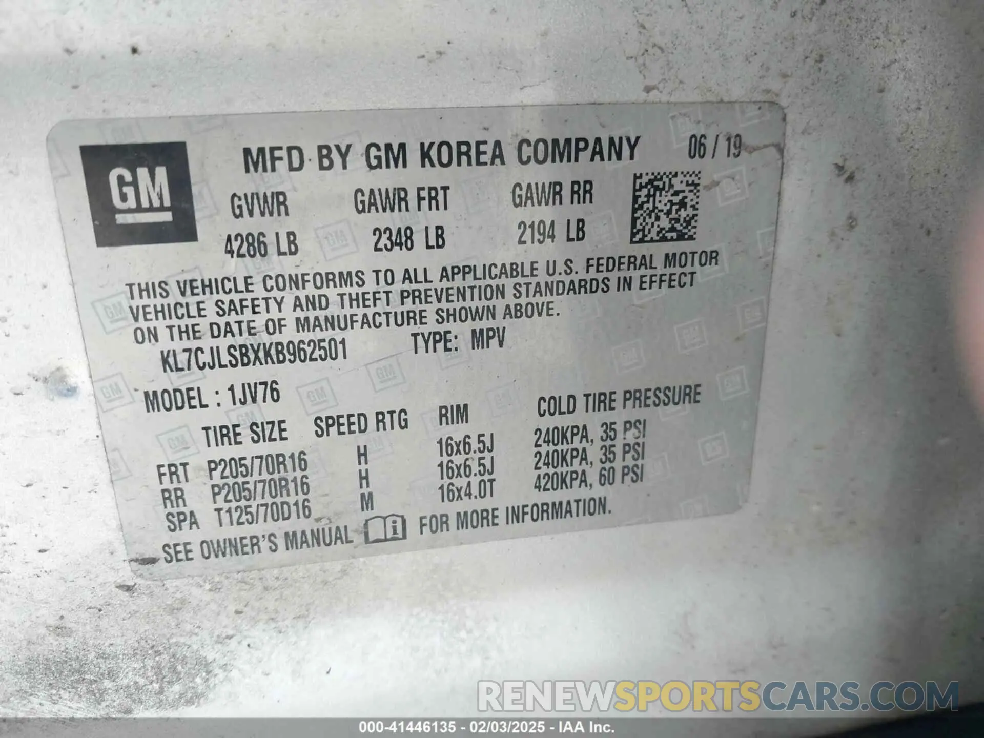 9 Photograph of a damaged car KL7CJLSBXKB962501 CHEVROLET TRAX 2019