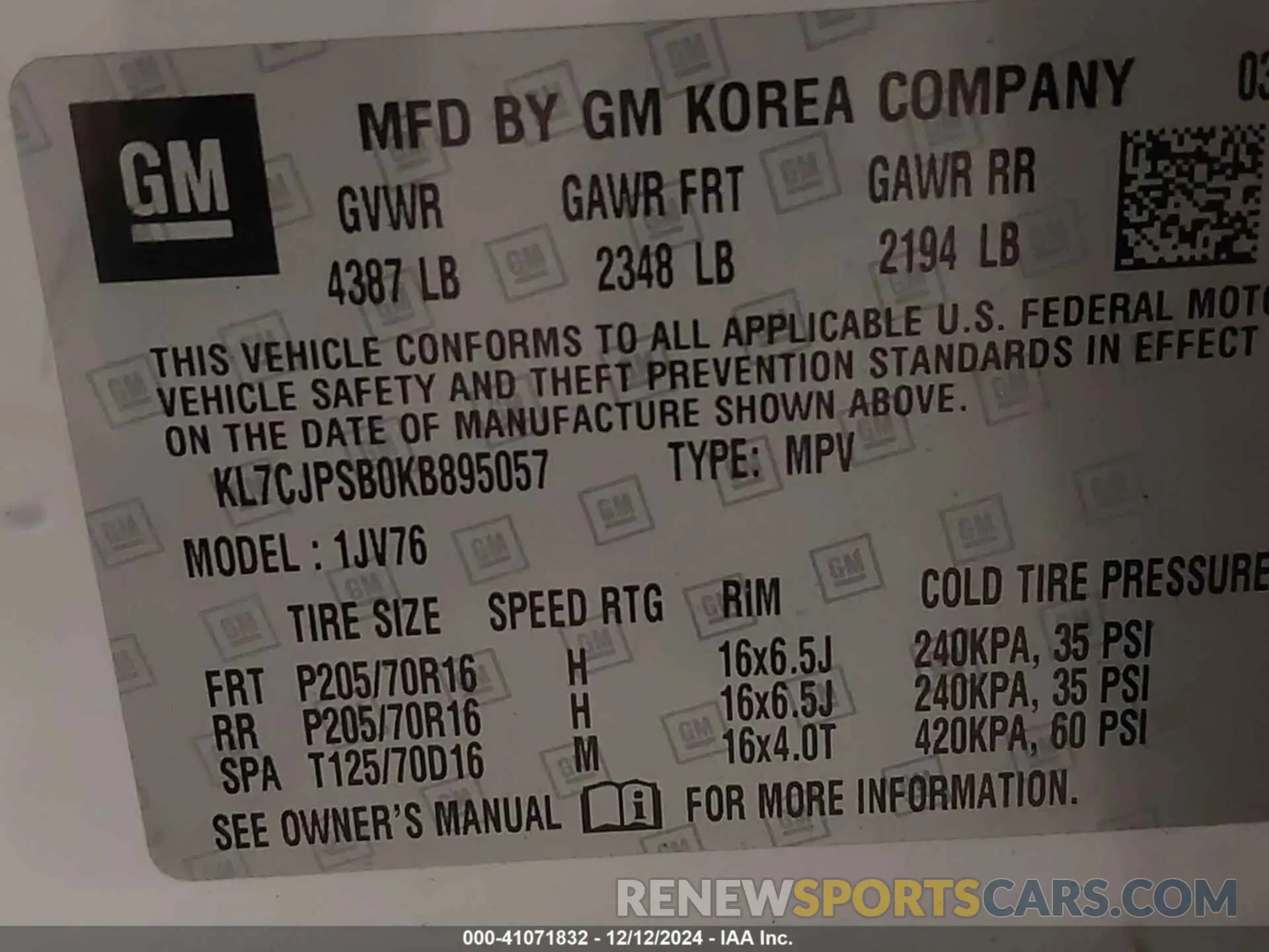 9 Фотография поврежденного автомобиля KL7CJPSB0KB895057 CHEVROLET TRAX 2019