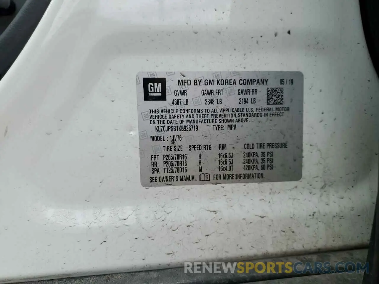 14 Фотография поврежденного автомобиля KL7CJPSB1KB926719 CHEVROLET TRAX 2019