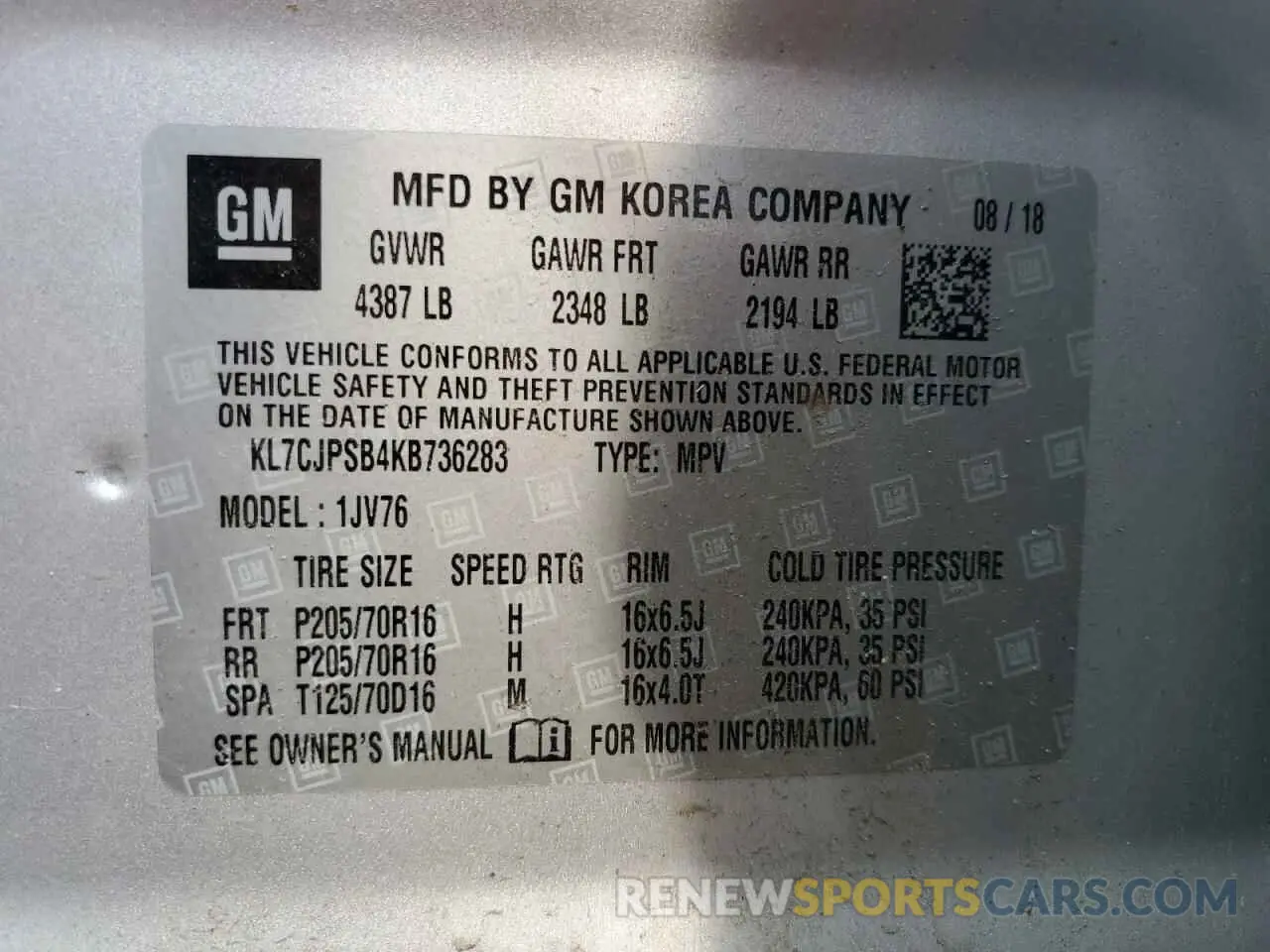 13 Photograph of a damaged car KL7CJPSB4KB736283 CHEVROLET TRAX 2019