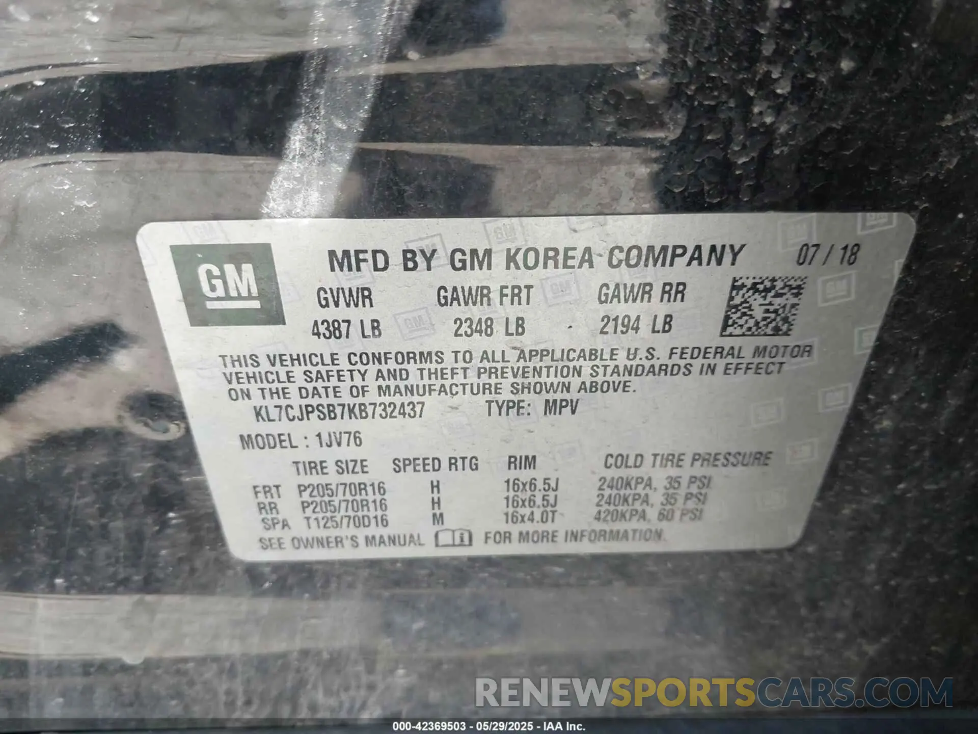 9 Photograph of a damaged car KL7CJPSB7KB732437 CHEVROLET TRAX 2019