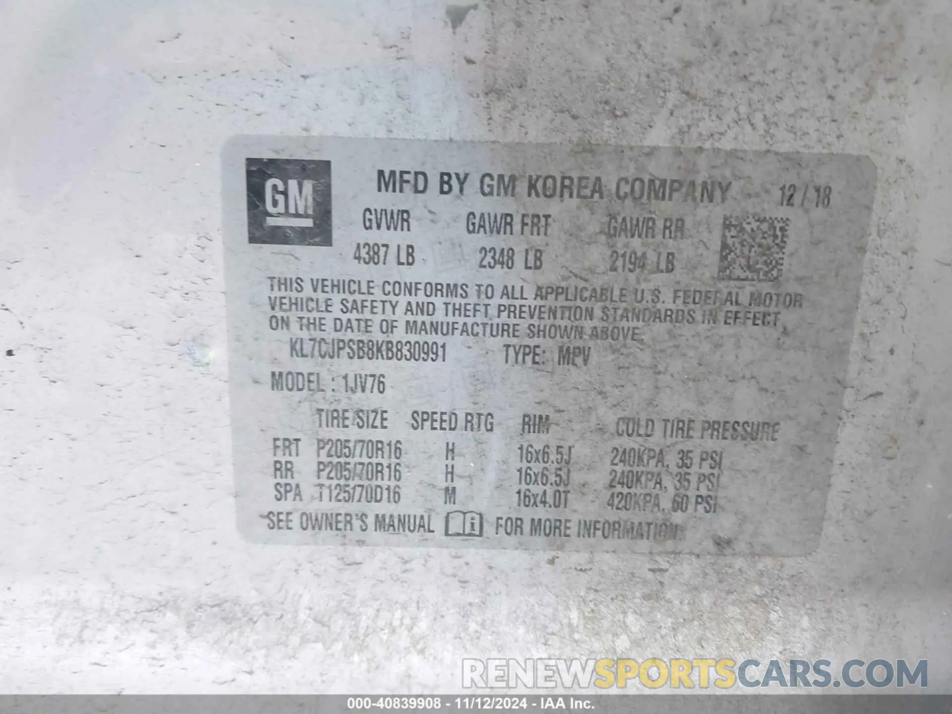9 Photograph of a damaged car KL7CJPSB8KB830991 CHEVROLET TRAX 2019