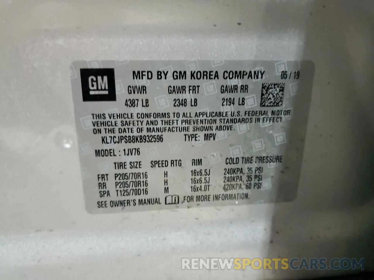 12 Photograph of a damaged car KL7CJPSB8KB932596 CHEVROLET TRAX 2019