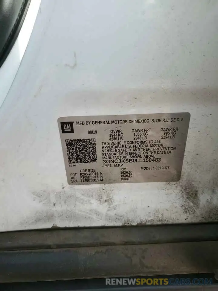 14 Фотография поврежденного автомобиля 3GNCJKSB0LL150483 CHEVROLET TRAX 2020