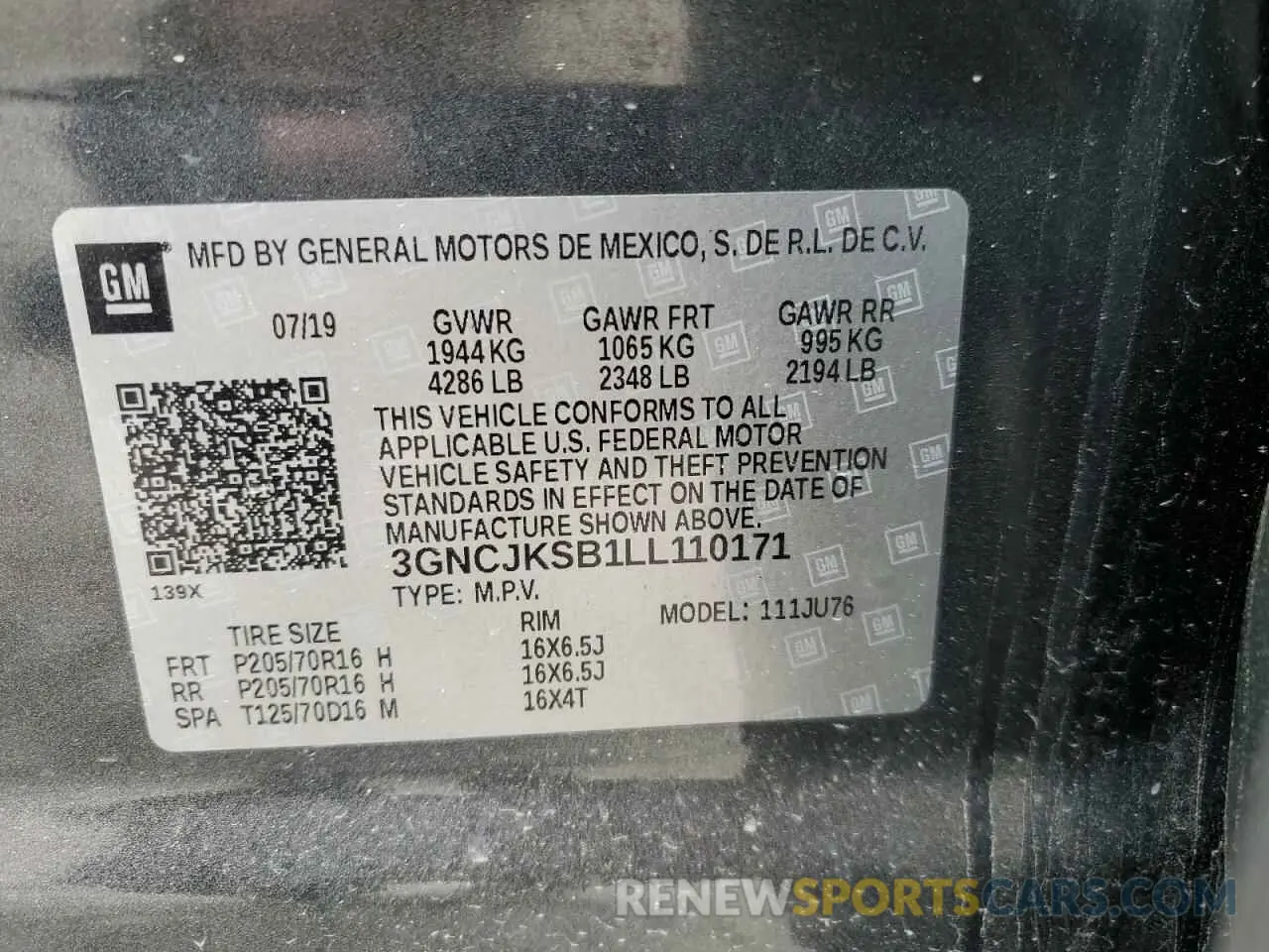 15 Photograph of a damaged car 3GNCJKSB1LL110171 CHEVROLET TRAX 2020