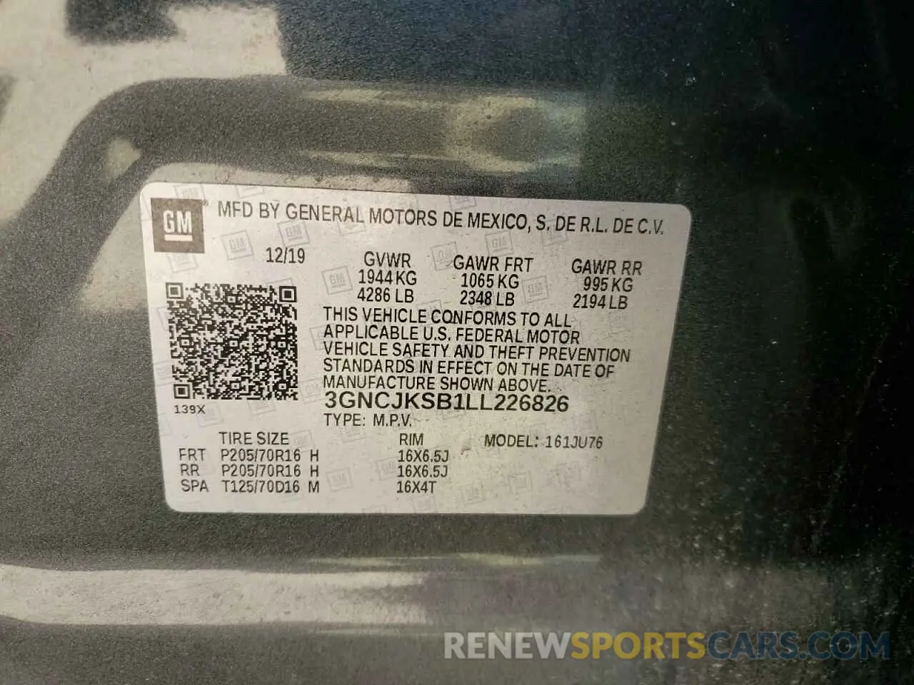 12 Фотография поврежденного автомобиля 3GNCJKSB1LL226826 CHEVROLET TRAX 2020
