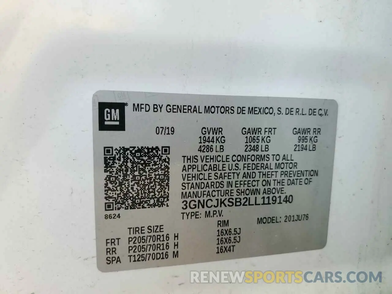 13 Фотография поврежденного автомобиля 3GNCJKSB2LL119140 CHEVROLET TRAX 2020