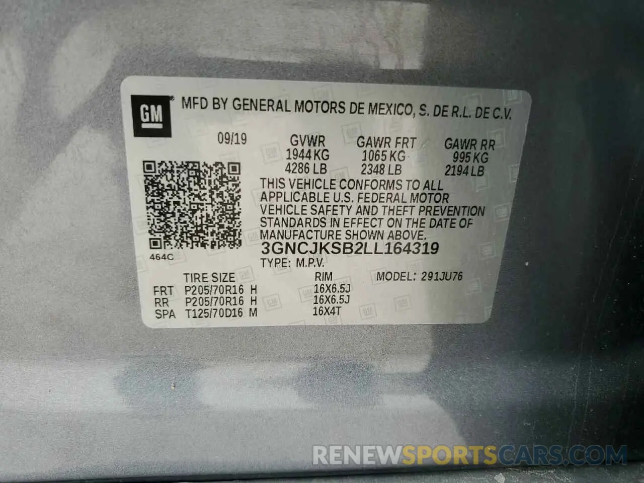 13 Фотография поврежденного автомобиля 3GNCJKSB2LL164319 CHEVROLET TRAX 2020