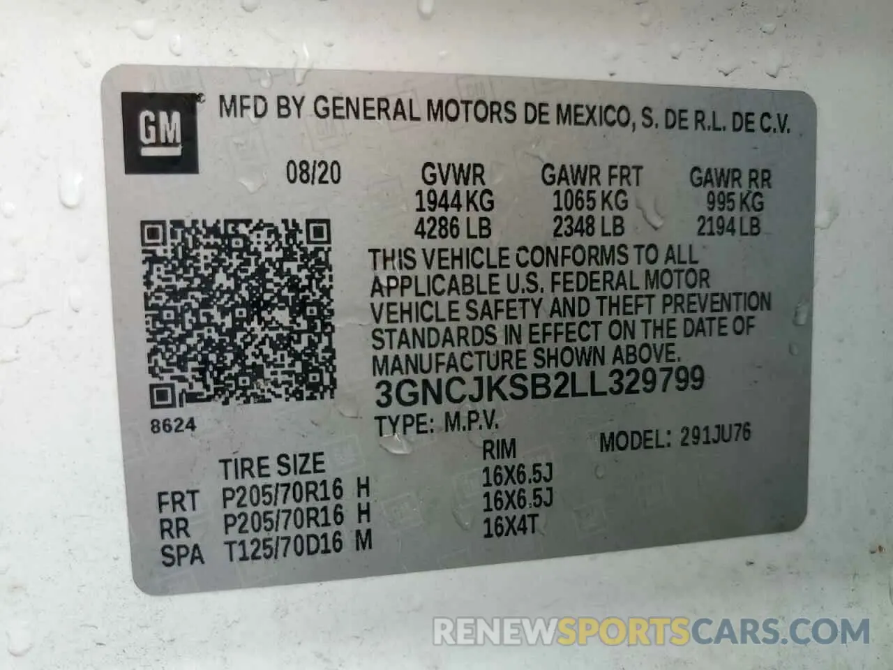 15 Фотография поврежденного автомобиля 3GNCJKSB2LL329799 CHEVROLET TRAX 2020