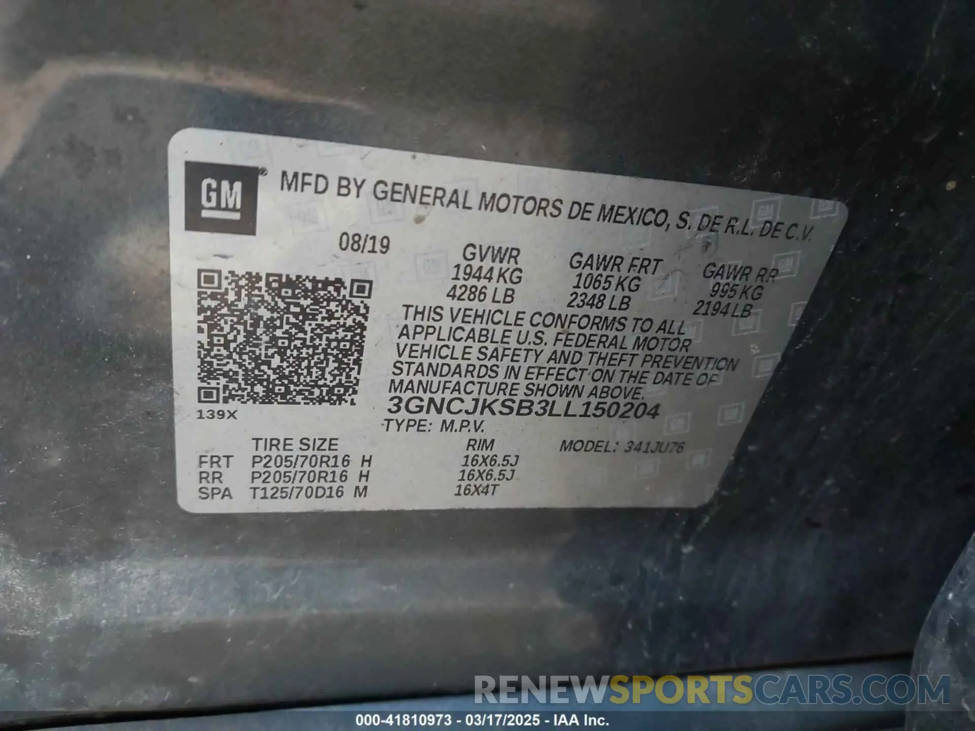 9 Фотография поврежденного автомобиля 3GNCJKSB3LL150204 CHEVROLET TRAX 2020