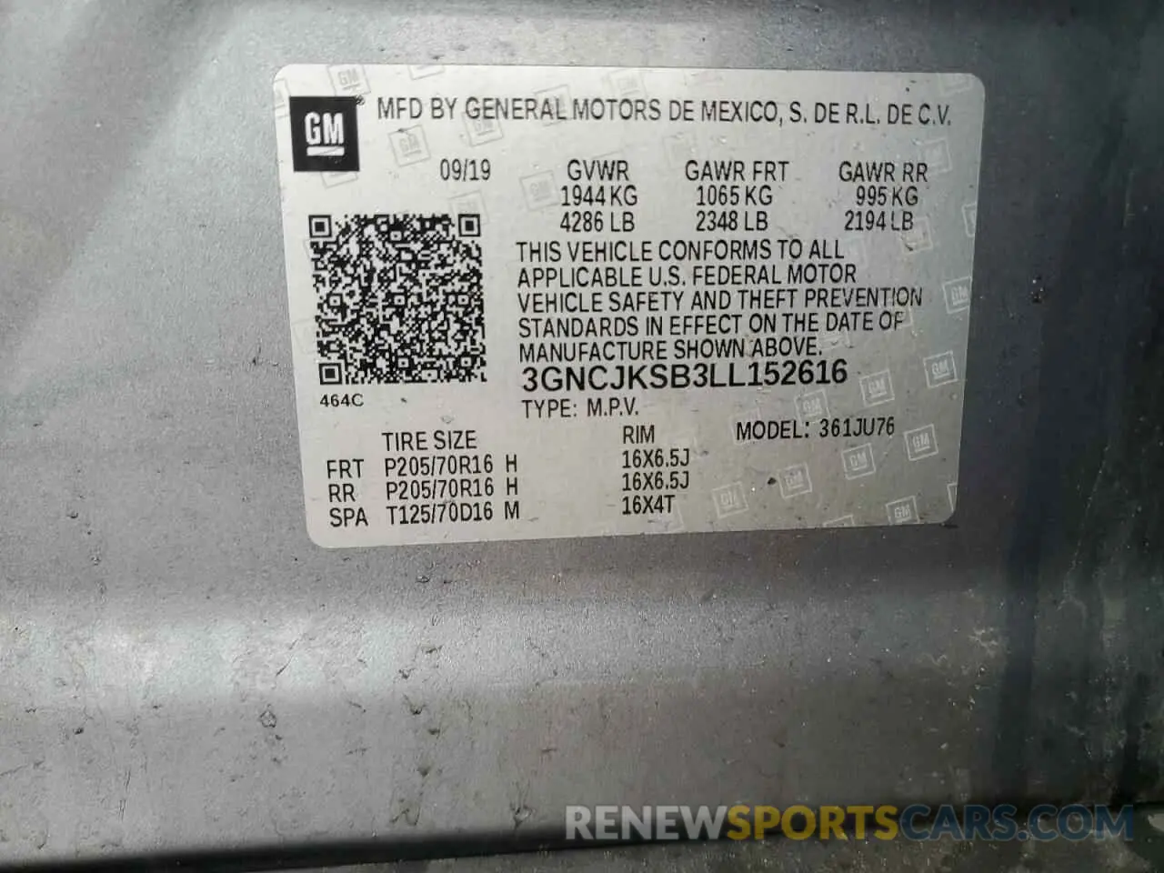 13 Фотография поврежденного автомобиля 3GNCJKSB3LL152616 CHEVROLET TRAX 2020